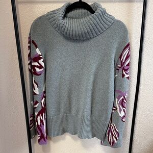 CAbi Gray and Purple Floral Cowl Neck Sweater